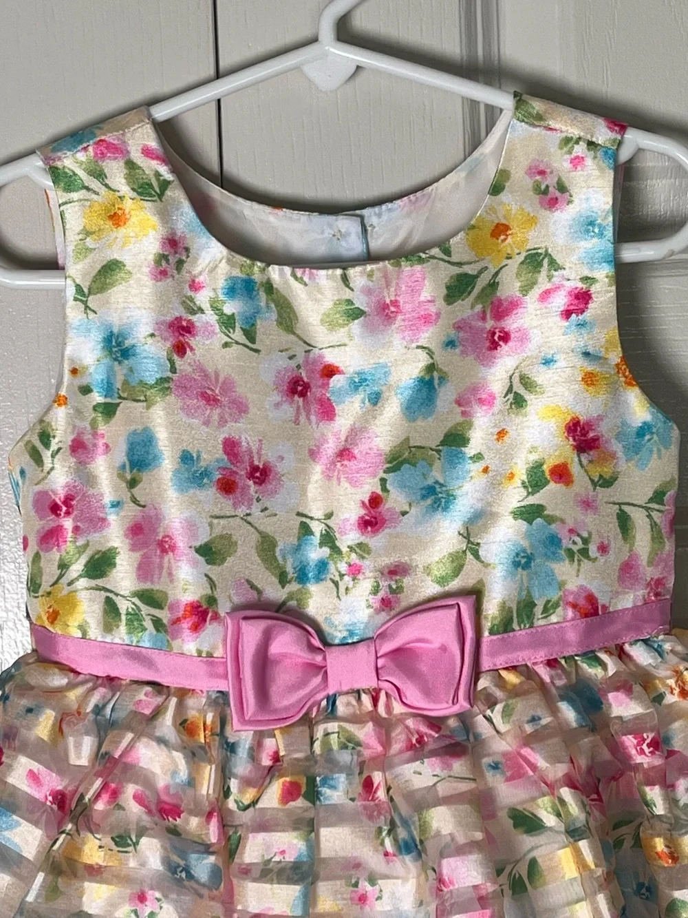Jona Michelle Girls Floral Sleeveless Dress Pink Bow Special Occasion Size 3T
